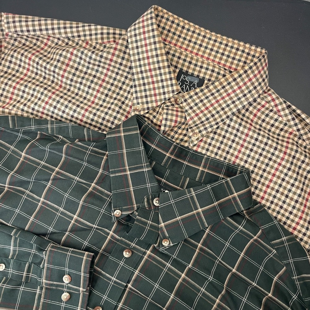 Jos A Bank Travelers Shirt Mens XL Plaid Button Up Long Sleeve Career Set of 2